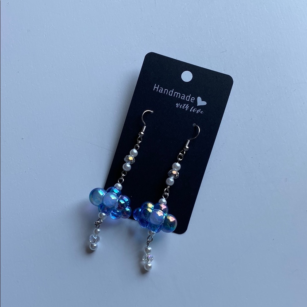Blue Beaded Dangle Earrings